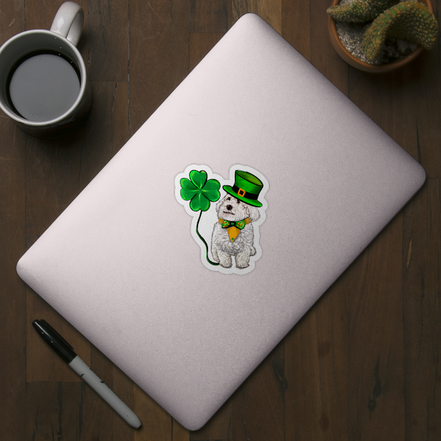 Clover Malarkey Funny Cavapoo puppy dog in hat and tie with Shamrocks - green 4 leaf clovers shamrock. Shenanigans The best Irish gift ideas 2024 by Artonmytee